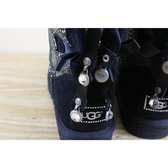 UGG Boots Womens 6 Silver Black Bailey Bling Crystals Shearling Lined Like New - Picture 5 of 9